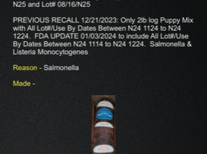 Blue Ridge Beef Dog Food Recall